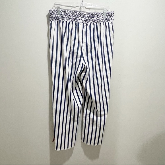 INDIGO REIN Women’s Blue White Striped Pull On Pants Red Embroidery Drawstring L - Picture 2 of 5